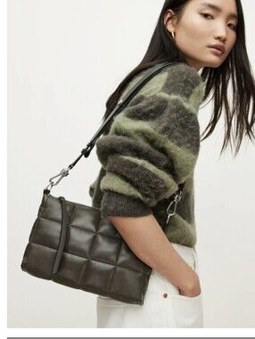 All Saints Olive Quilted Leather Eve Shoulder Bag
